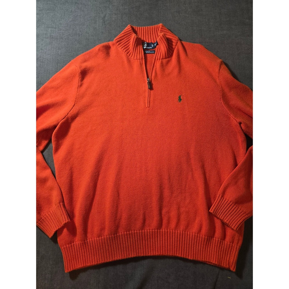 Vintage Polo Ralph Lauren Sweater Mens XXL Orange 1/4 Zip Cotton Pullover